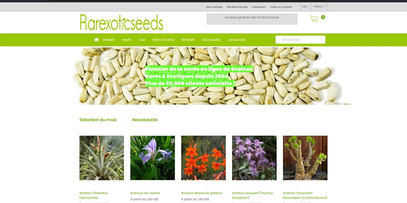 Aperçu du site Rare Exotic Seeds